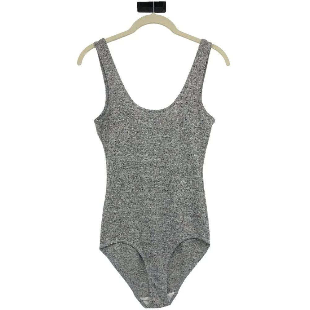 Aritzia Wilfred Free Heathered Grey Leila Blue Scoop Neck One Piece Bodysuit XS